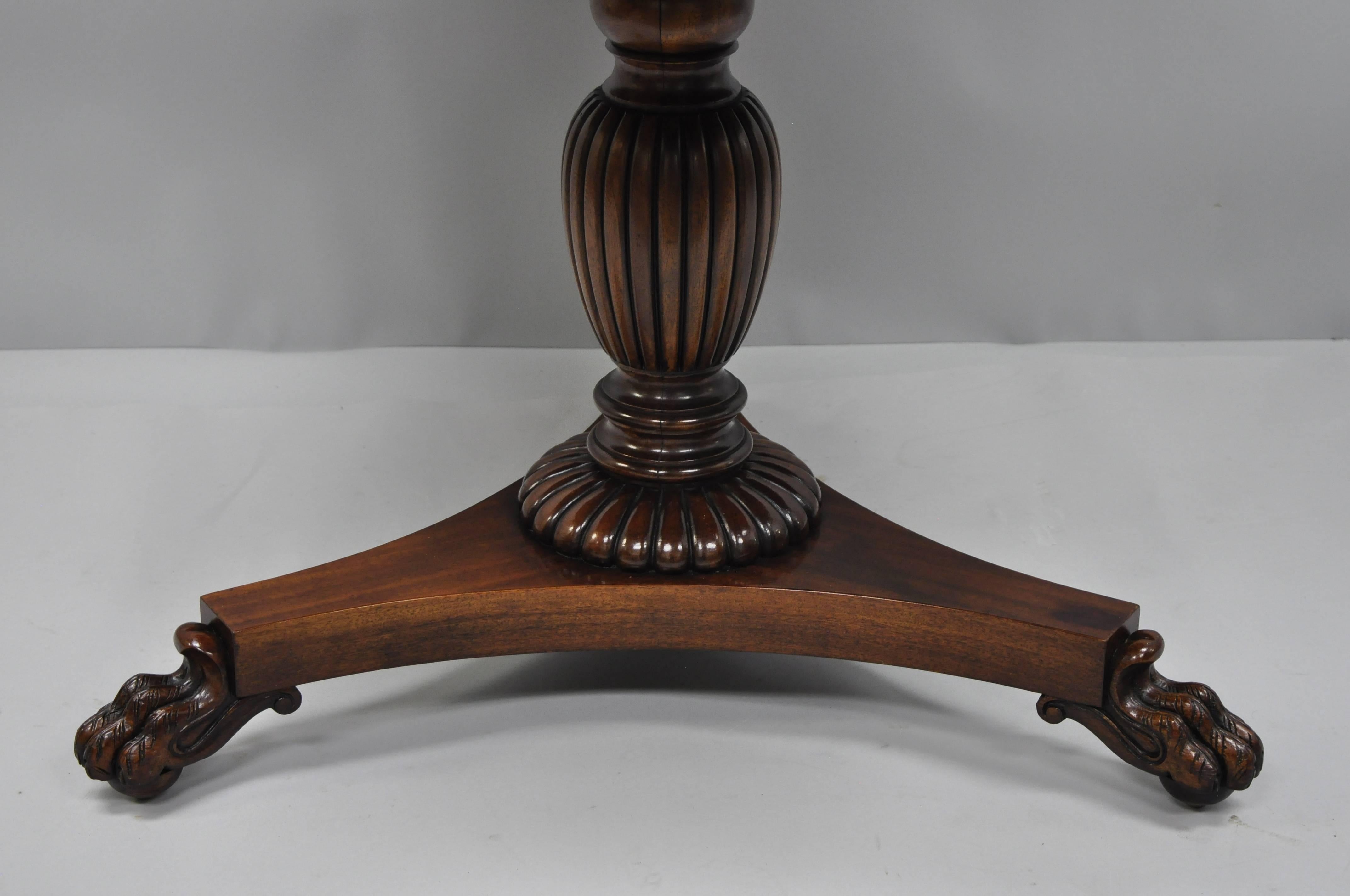 Empire Grosfeld House Mahogany and Rosewood Three Drawer Pedestal Drum Center Table