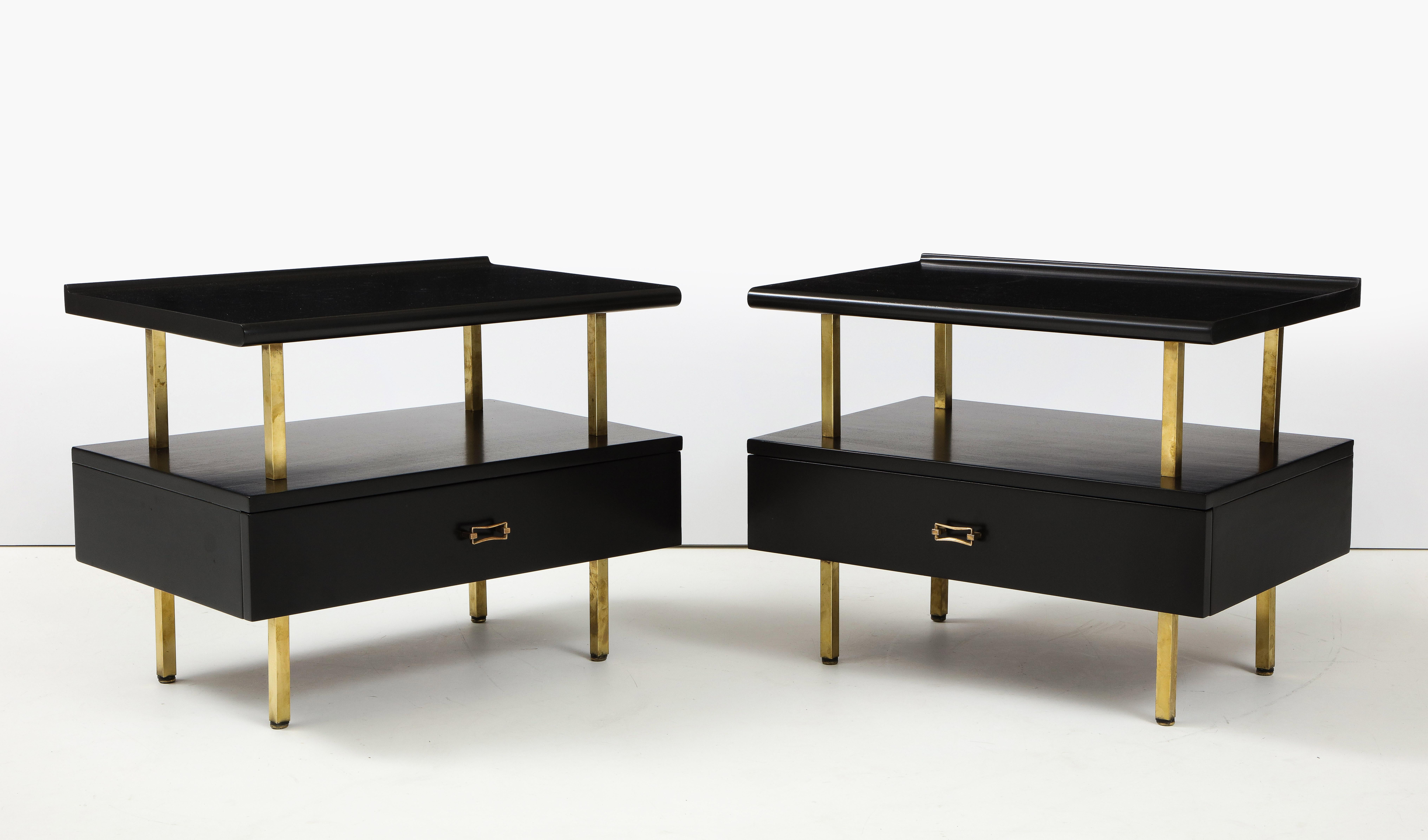 Mid-Century Modern Grosfeld House Two Tier Brass and Lacquer End Tables