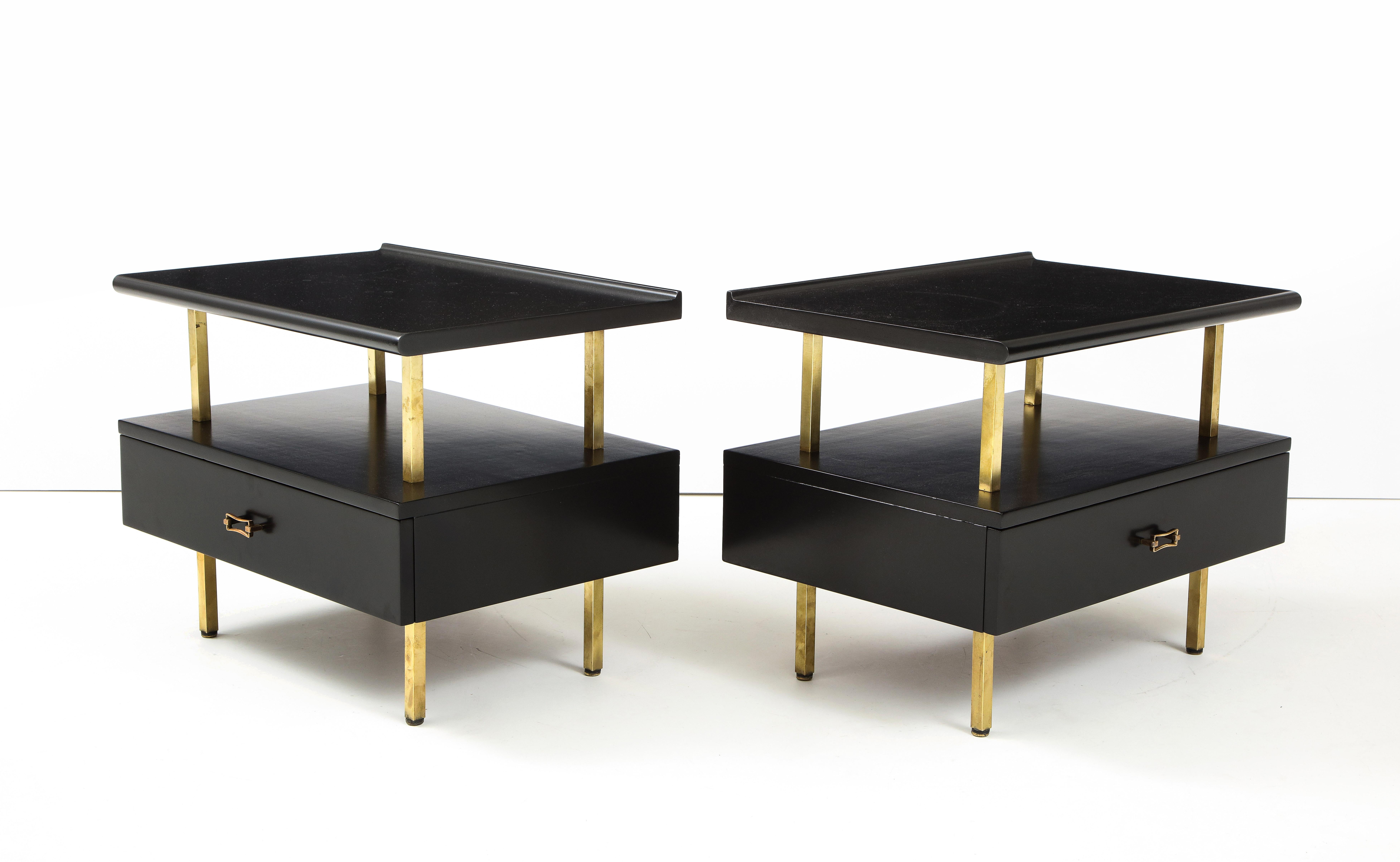 American Grosfeld House Two Tier Brass and Lacquer End Tables