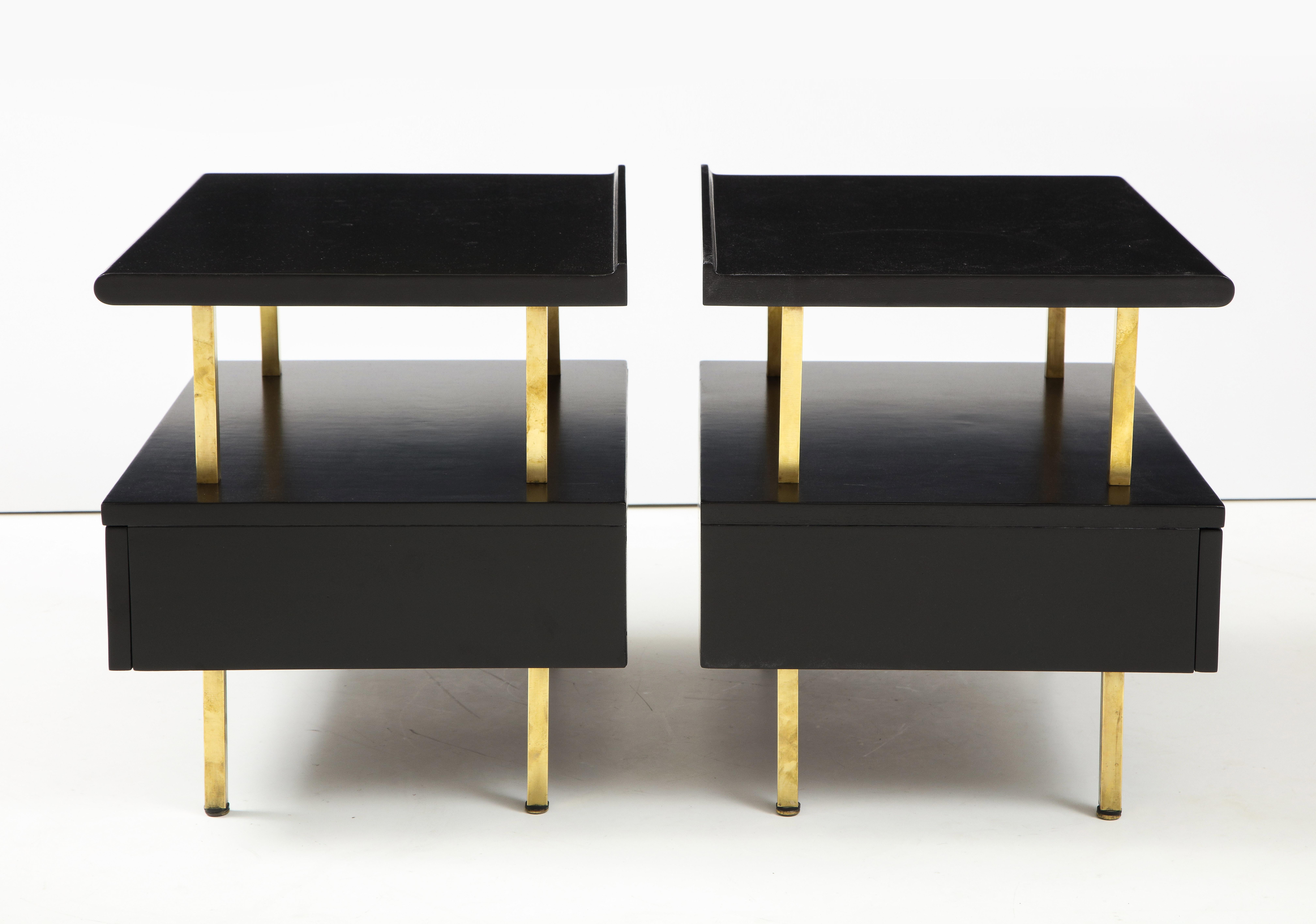 Grosfeld House Two Tier Brass and Lacquer End Tables In Good Condition In New York, NY