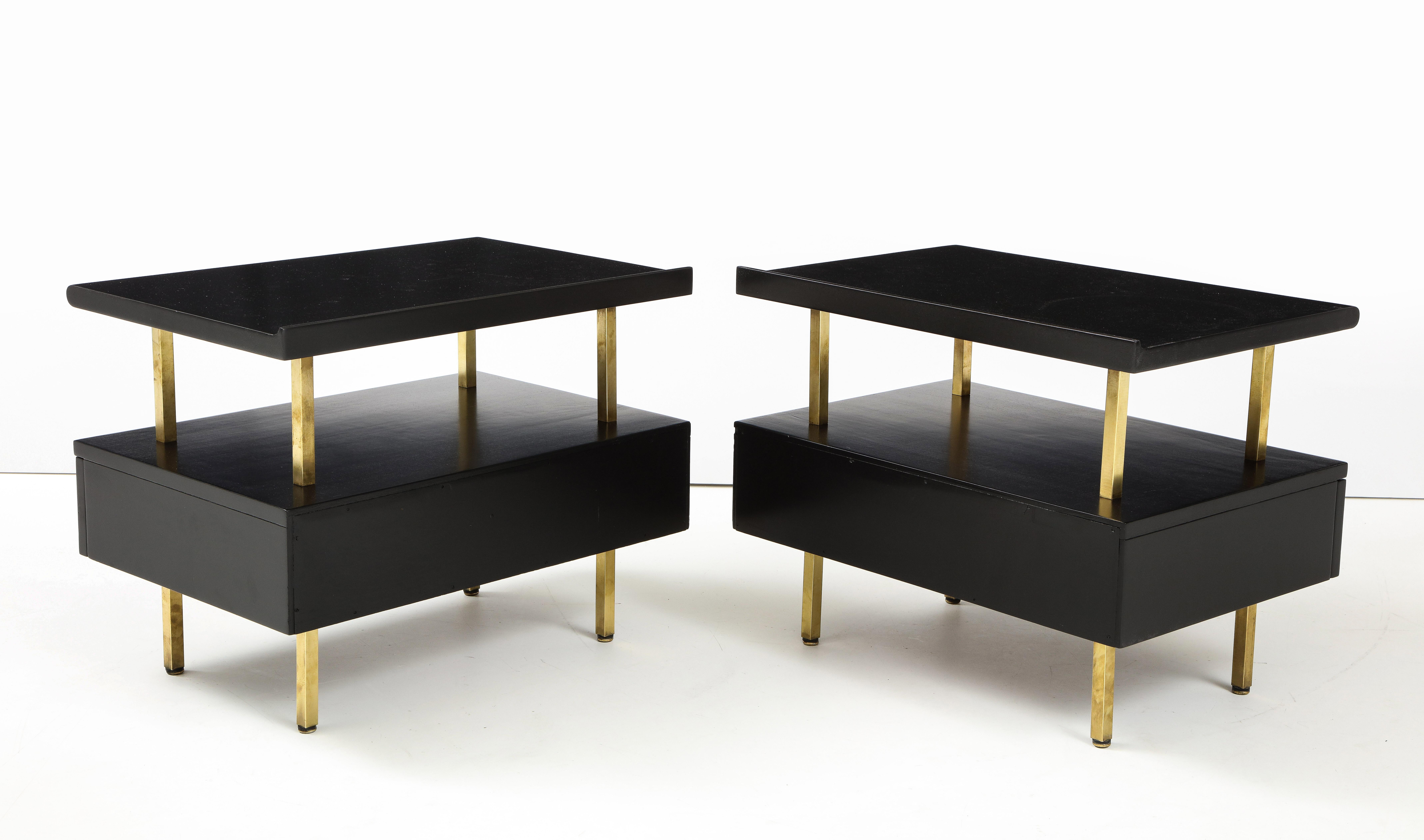 Mid-20th Century Grosfeld House Two Tier Brass and Lacquer End Tables