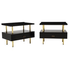 Grosfeld House Two Tier Brass and Lacquer End Tables