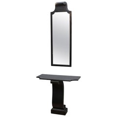 Grosfeld House Wall Console and Mirror in Ebonized Wood