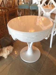 Grosfeld House White Lacquered Tassle Carved Side End Entry Way Center Table