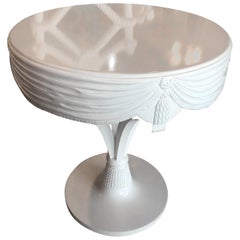 Grosfeld House White Lacquered Tassle Carved Side End Entry Way Center Table