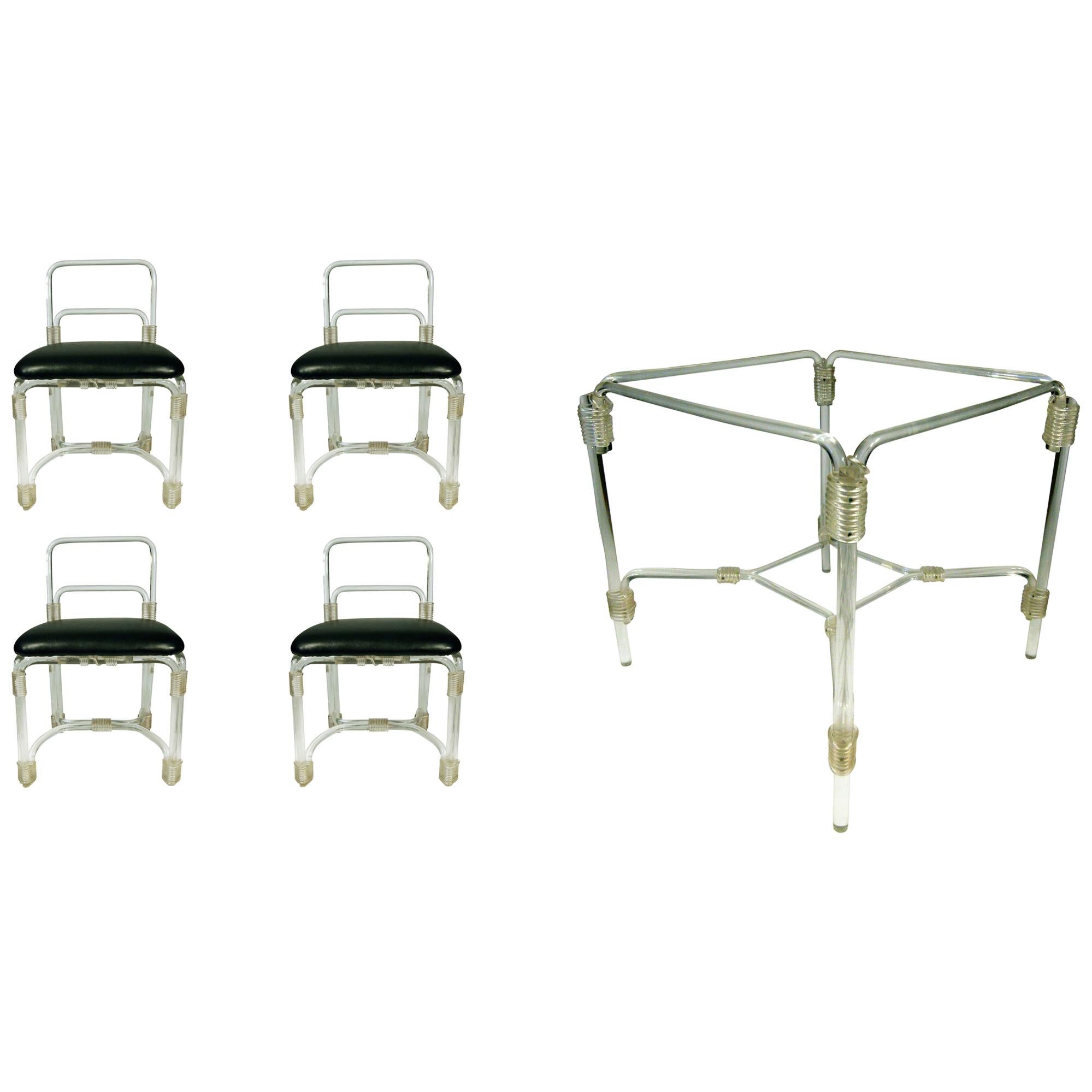 Grosfeld Lucite Dining Table with Four Chairs, circa 1940s