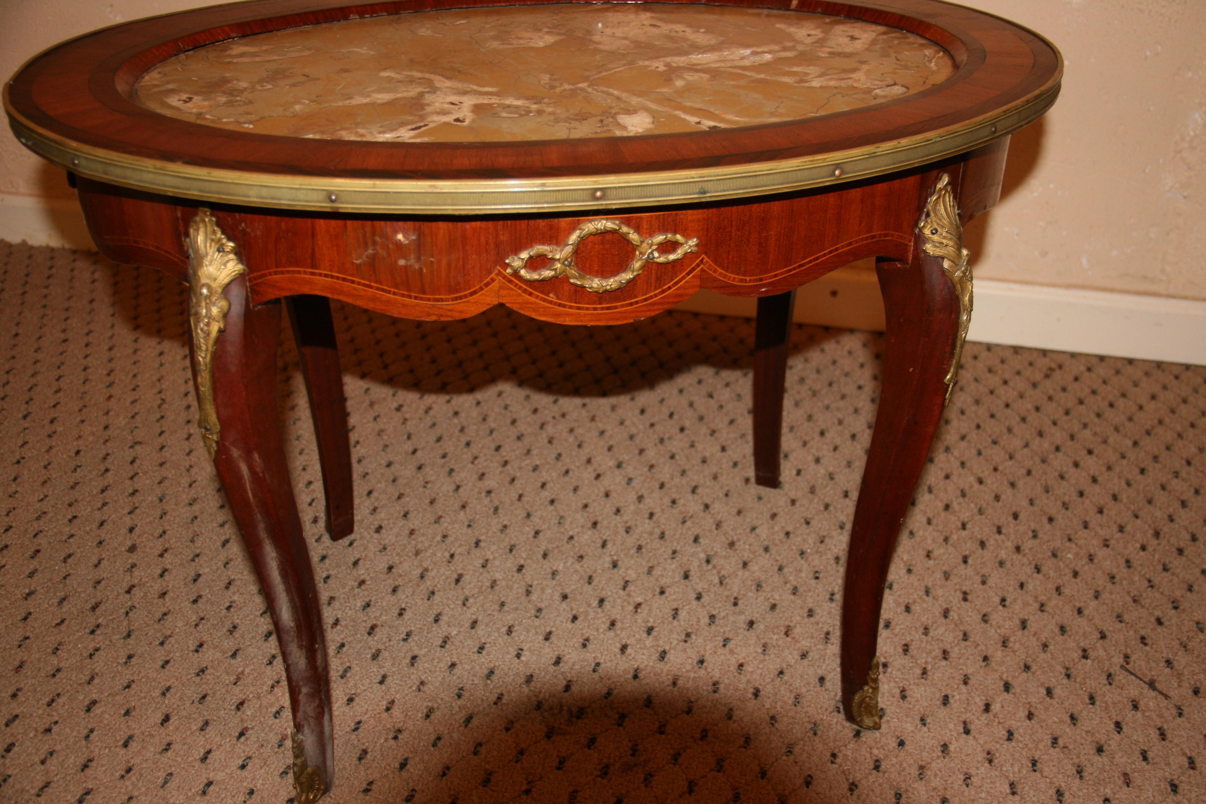Ormolu Mounted  Mahogany Inlaid and Marble Top Cocktail Table 2