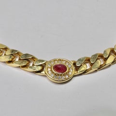 Grosse Bulgari Inspired Gold Chain Link Moonstone Choker Necklace