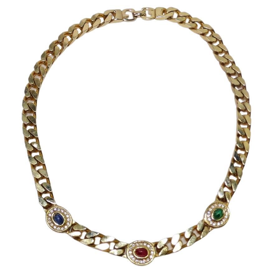 Grosse Bulgari Inspired Gold Chain Link Moonstone Choker Necklace