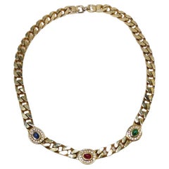 Große Bulgari inspiriert Gold Kette Link Mondstein Choker Halskette