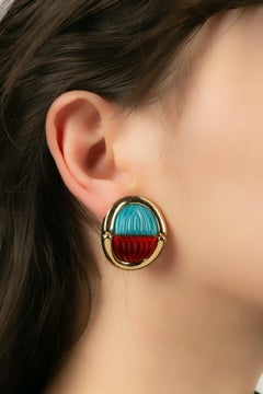 Pendientes de clip Grossé de metal dorado y pasta de vidrio