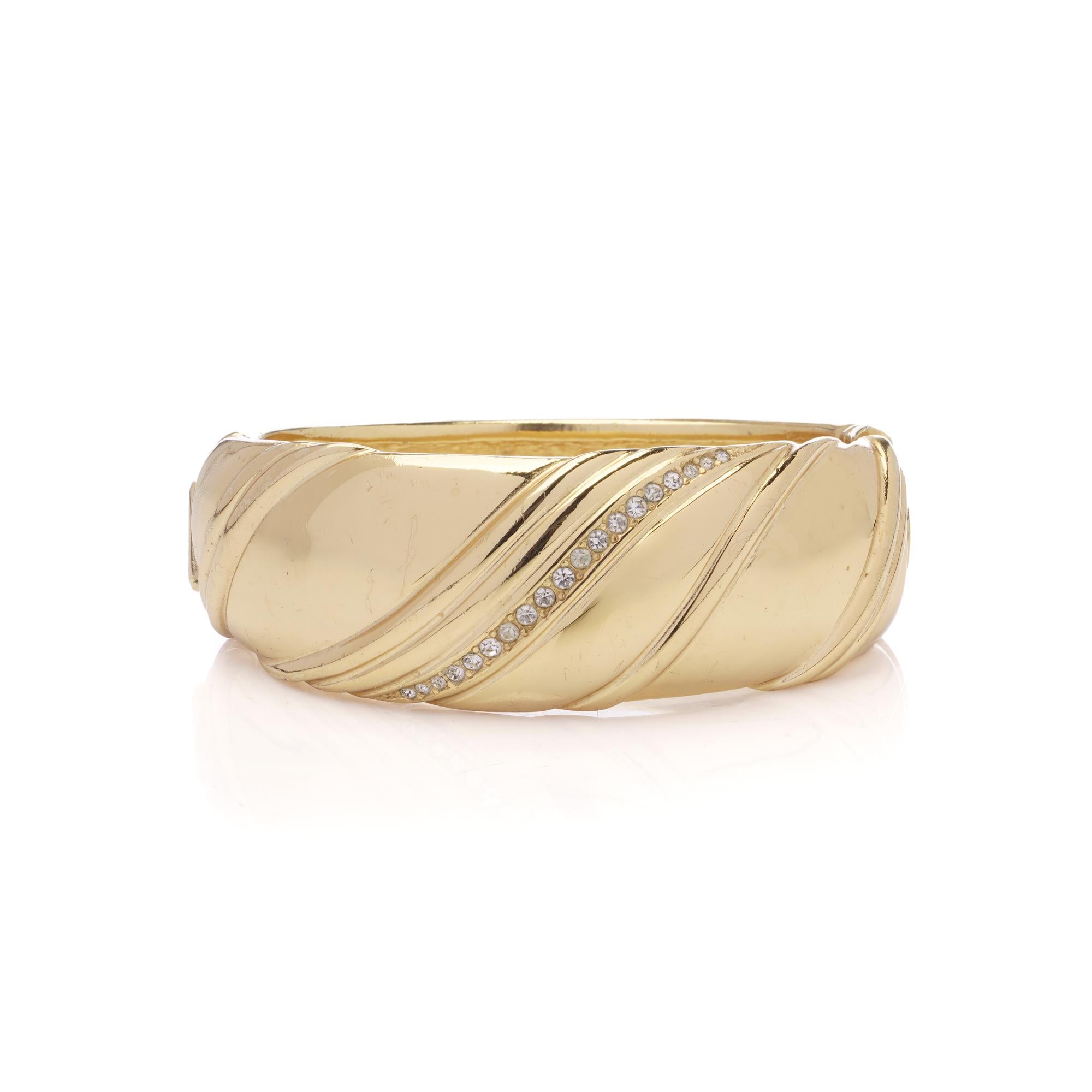 Grosse for Christian Dior Vintage 1980s  Gold-Tone Bangle with Crystal Accents For Sale 2