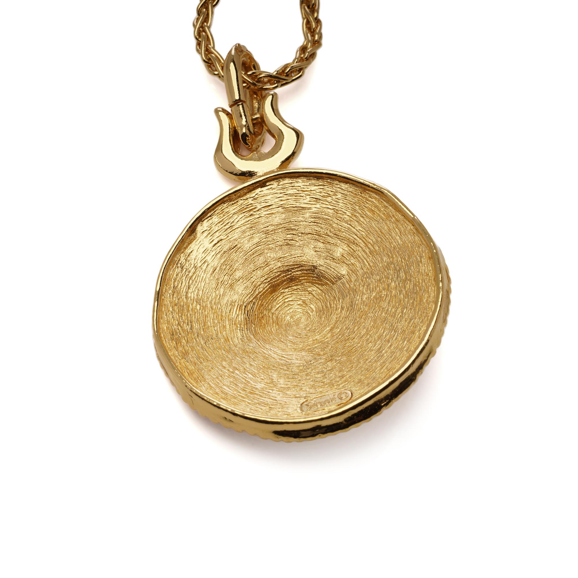 Grosse für Christian Dior Vintage Gold Anhänger Halskette - 1980er Jahre große Medaillon im Angebot 1