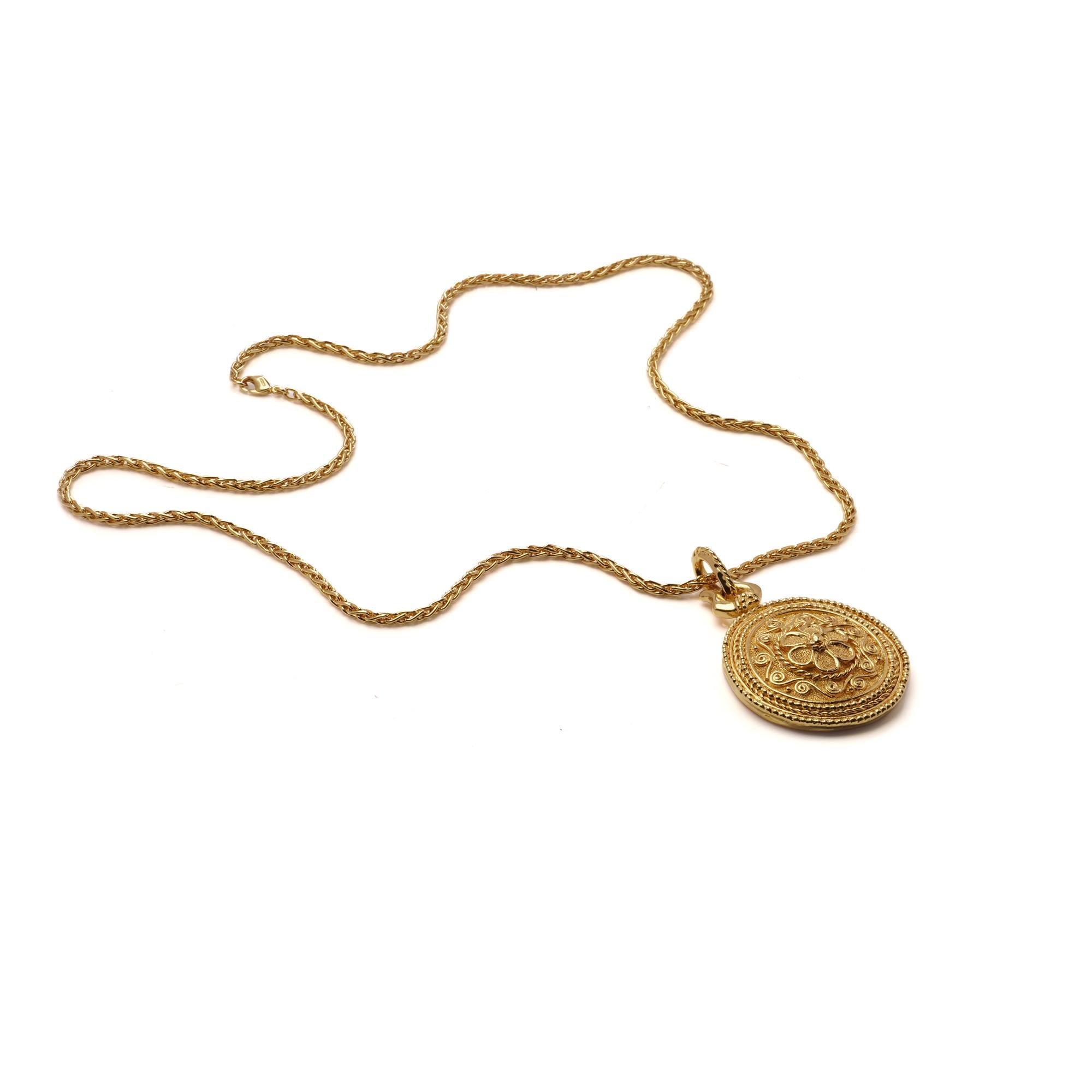 Grosse für Christian Dior Vintage Gold Anhänger Halskette - 1980er Jahre große Medaillon im Angebot 4