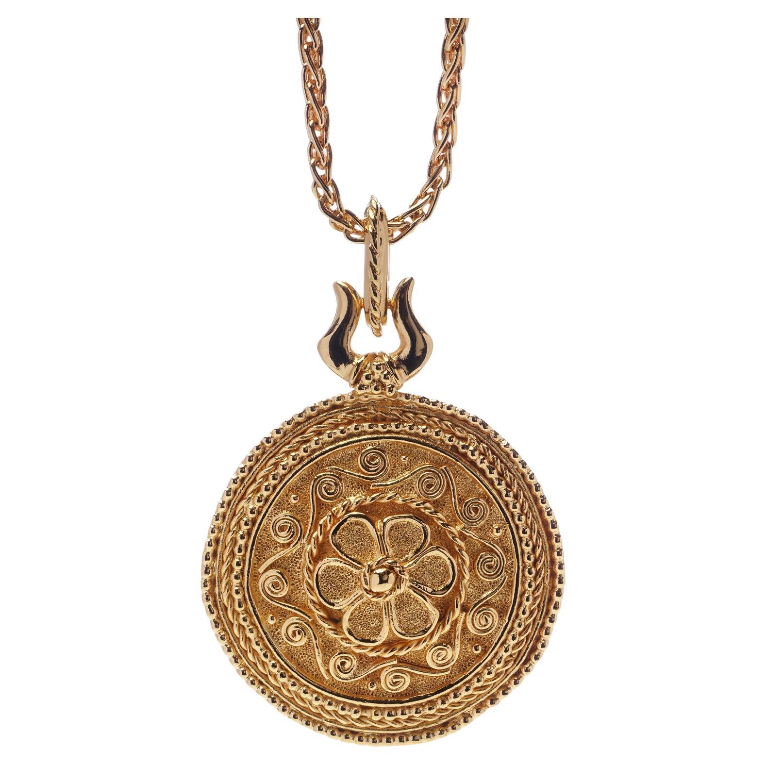 Grosse für Christian Dior Vintage Gold Anhänger Halskette - 1980er Jahre große Medaillon im Angebot