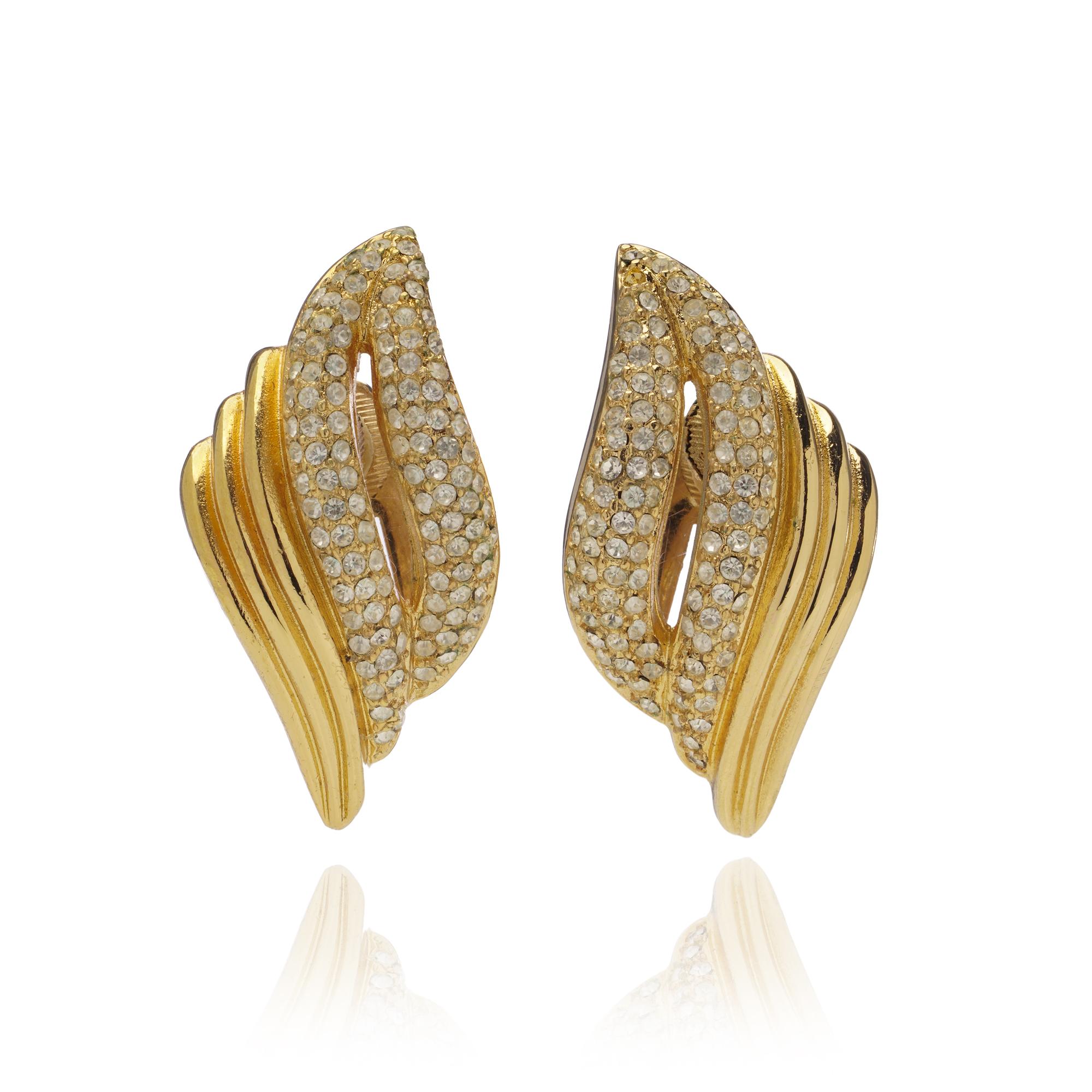 Women's Grosse for Christian Dior  Vintage Gold-Plated Crystal Clip-On Earrings For Sale
