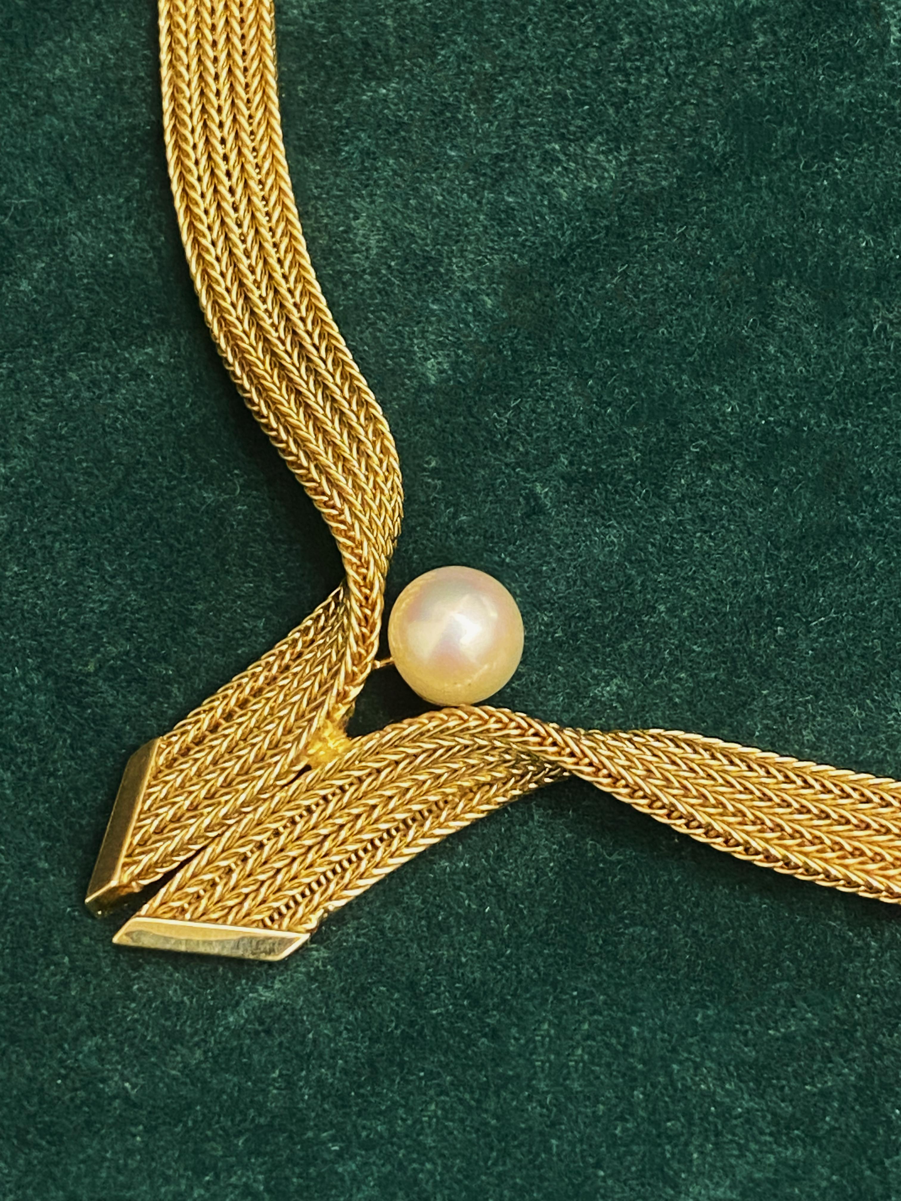 Grossé Germany 14K Yellow Gold & 10mm South Sea Pearl Retro Necklace, c1963 Pour femmes en vente