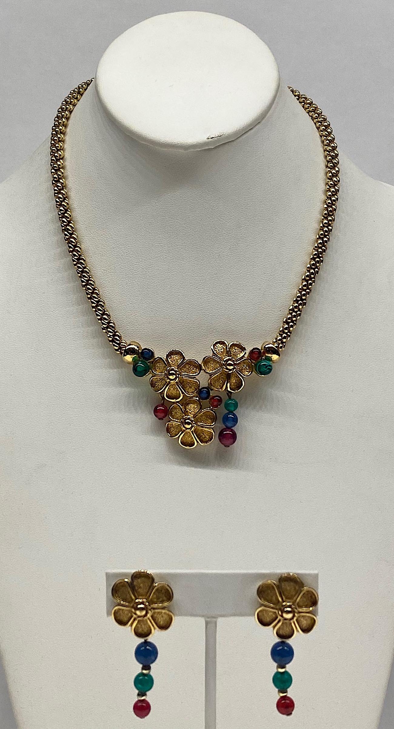 Grosse, Germany 1980s Red, Blue & Green Bead Floral Cluster Necklace  11