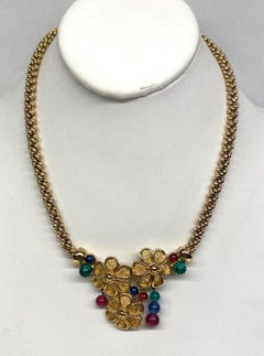 Grosse, Germany 1980s Red, Blue & Green Bead Floral Cluster Necklace