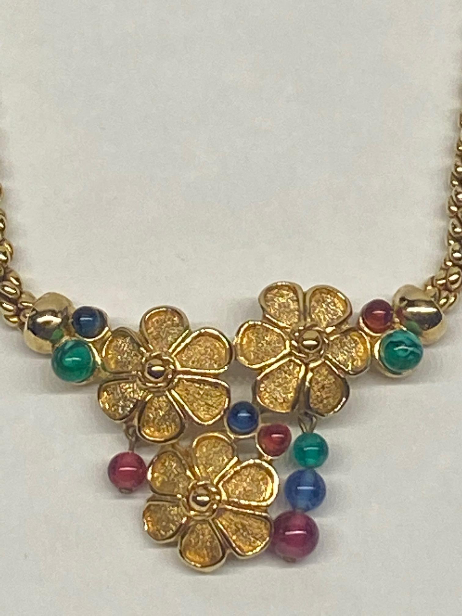 Grosse, Germany 1980s Red, Blue & Green Bead Floral Cluster Necklace  In Good Condition In New York, NY