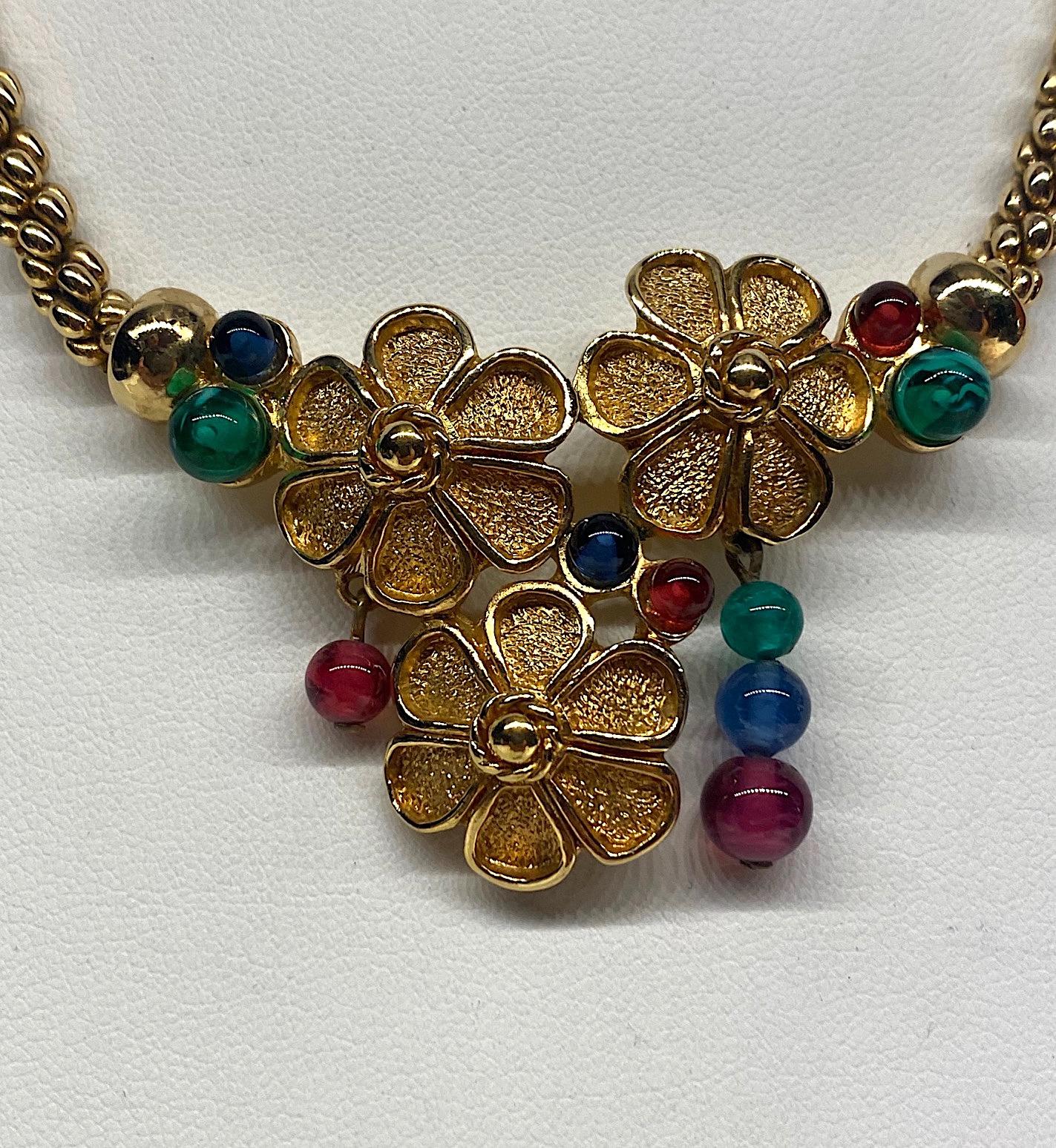 Women's Grosse, Germany 1980s Red, Blue & Green Bead Floral Cluster Necklace 