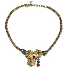 Grosse, Germany 1980s Red, Blue & Green Bead Floral Cluster Necklace