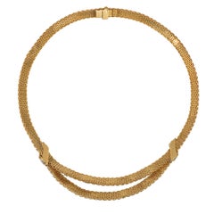 Grosse, Germany Mid-Century Woven Gold and Diamond Swag Necklace