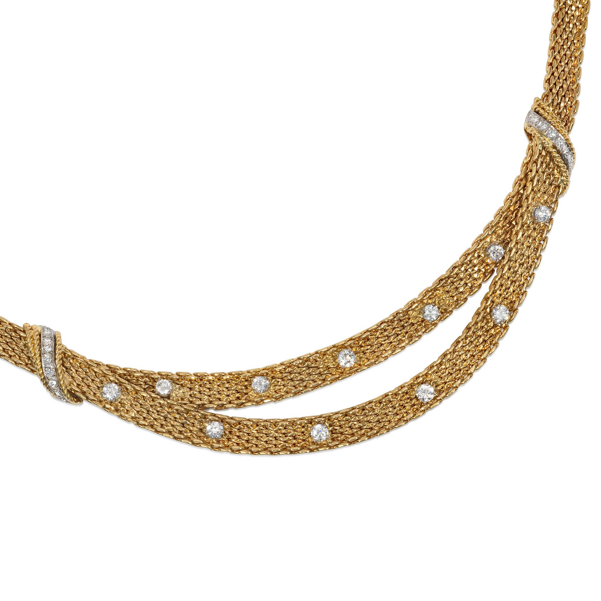 Grosse, Deutschland Halskette aus gewebtem Gold und Diamanten aus der Jahrhundertmitte (Moderne) im Angebot