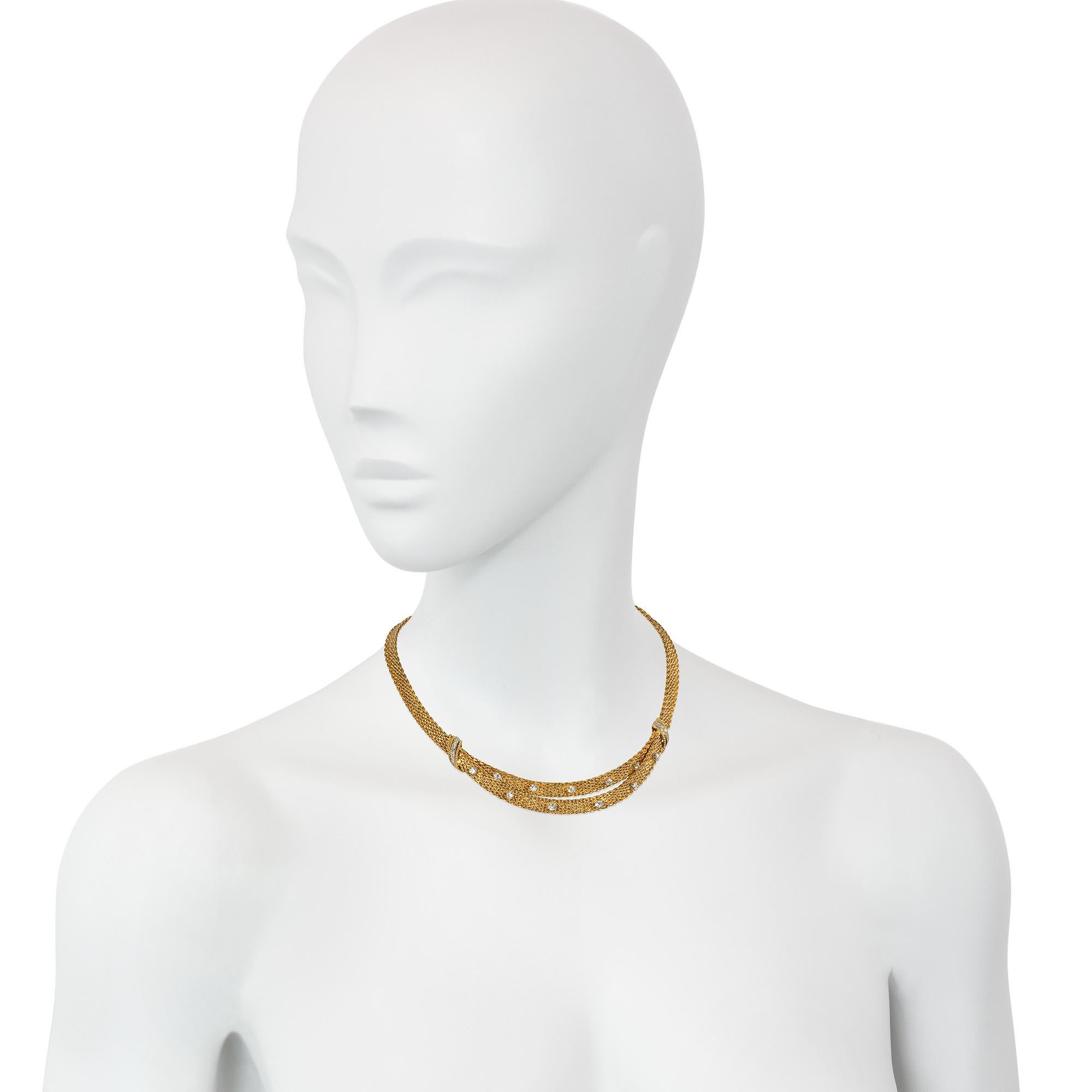 Round Cut Grosse, Germany Mid-Century Woven Gold and Diamond Swag Necklace For Sale