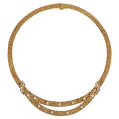 Grosse, Germany Mid-Century Woven Gold and Diamond Swag Necklace