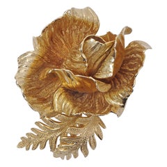 Grosse Gold Plated Textured Rose and Leaves Brooch 1960s