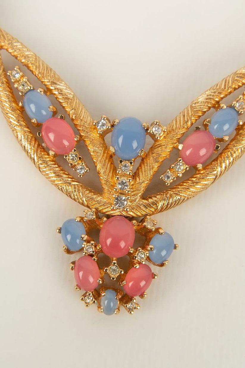 Grossé Set aus Halskette und Ohrringen aus Goldmetall, Strass und Glaspaste Damen im Angebot