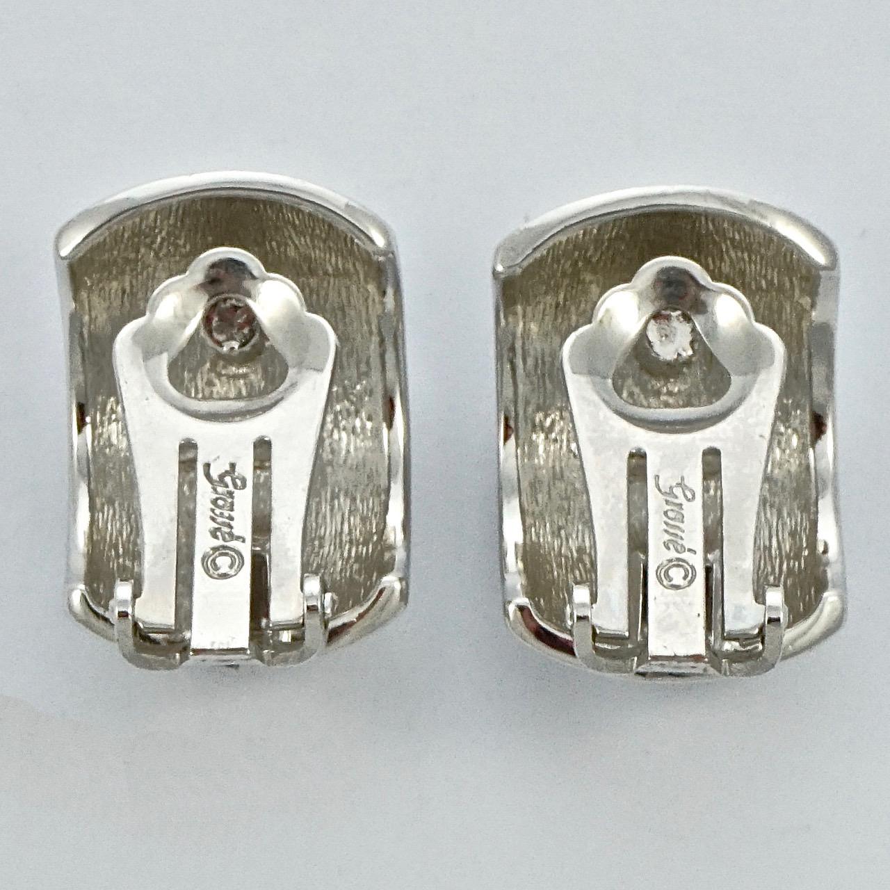 Women's or Men's Grossé Silver Tone Half Hoop Clip On Earrings circa 1980s For Sale