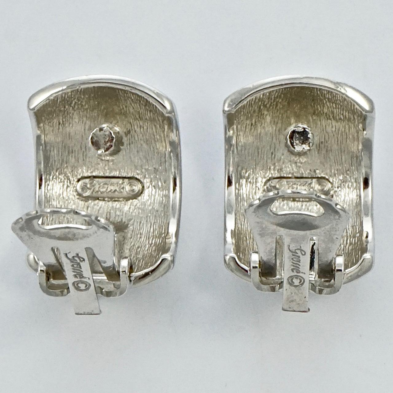 Grossé Silver Tone Half Hoop Clip On Earrings circa 1980s For Sale 1