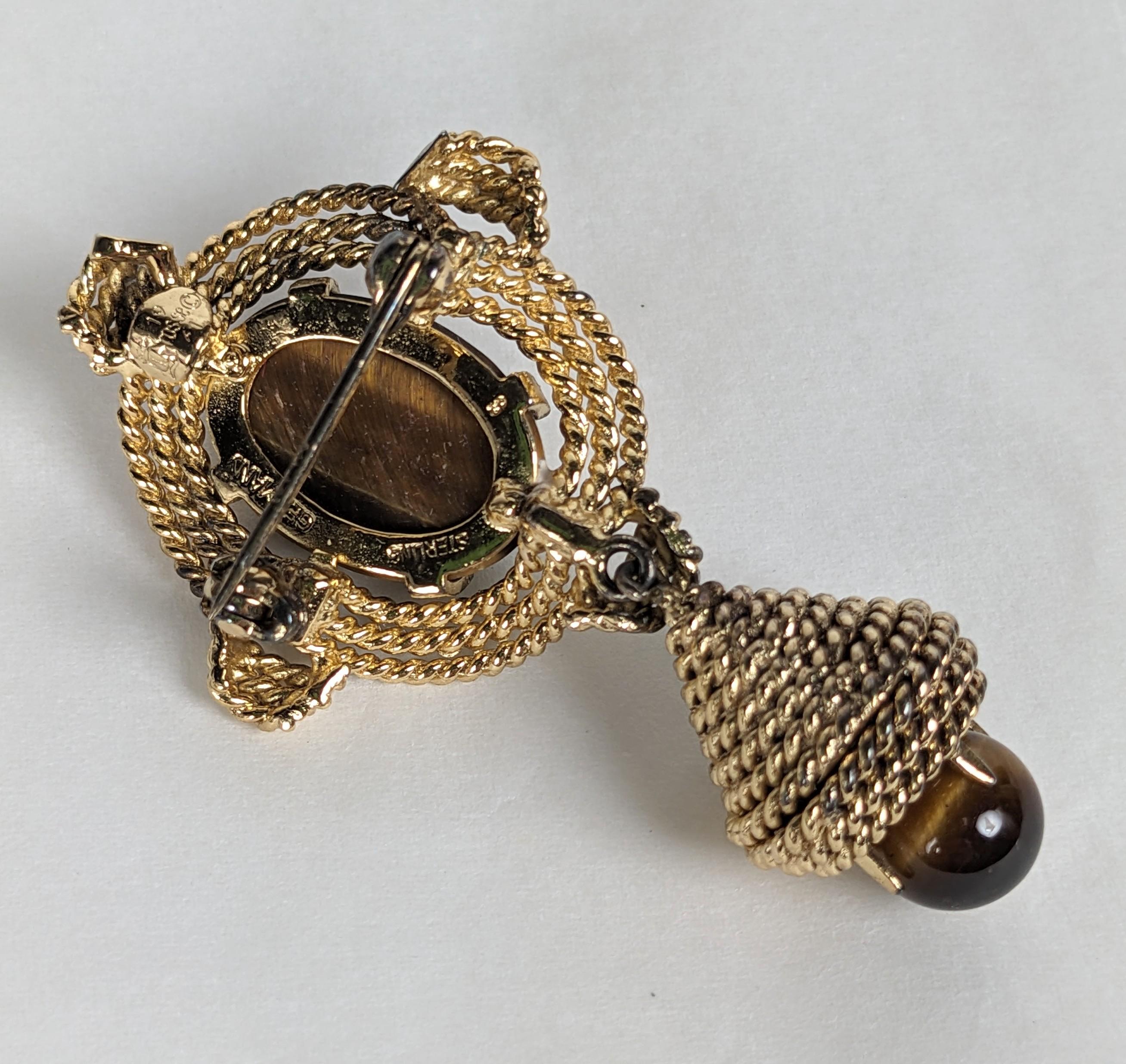 Grosse Sterling Vermeil Tiger's Eye Brooch In Excellent Condition For Sale In New York, NY