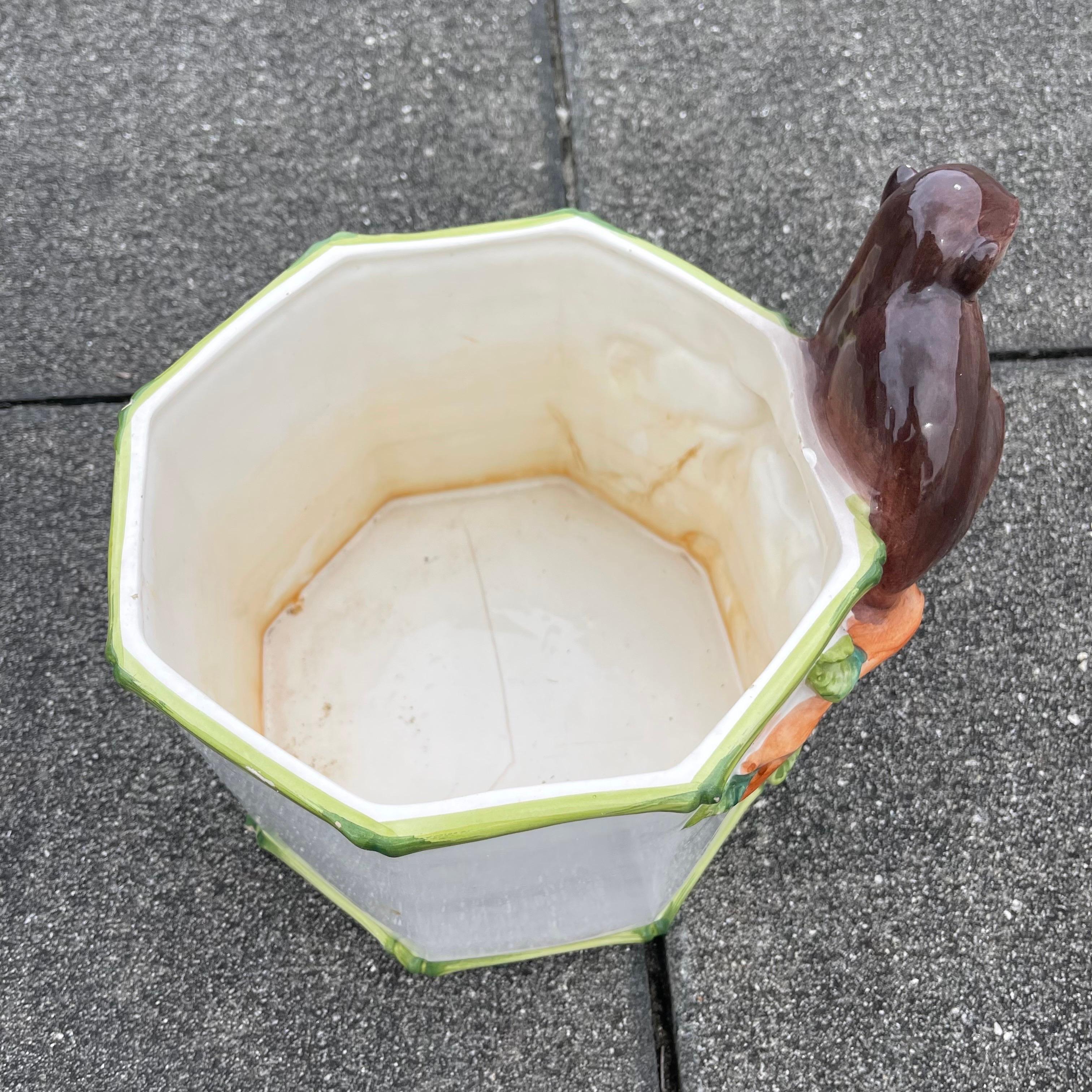 Grosselle Italy Hand Painted Ceramic Monkey Cachepot Vase Pot, Faux Bamboo 2