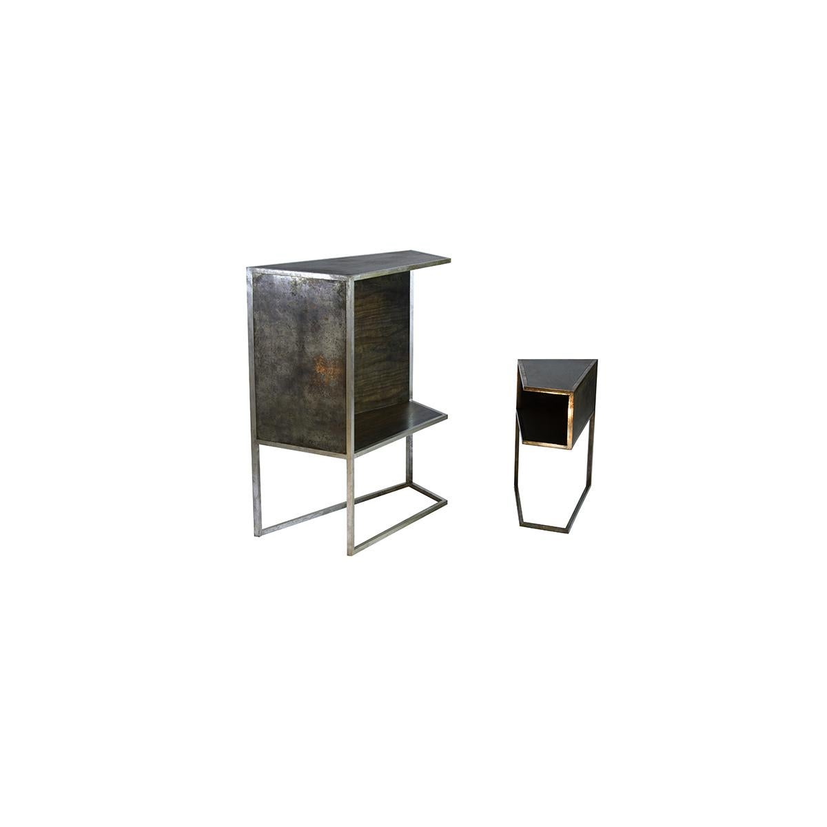 Grosstier Modern Industrial Silver and Copper Plated Steel Framed Wood Cabinet In New Condition In Paris, FR