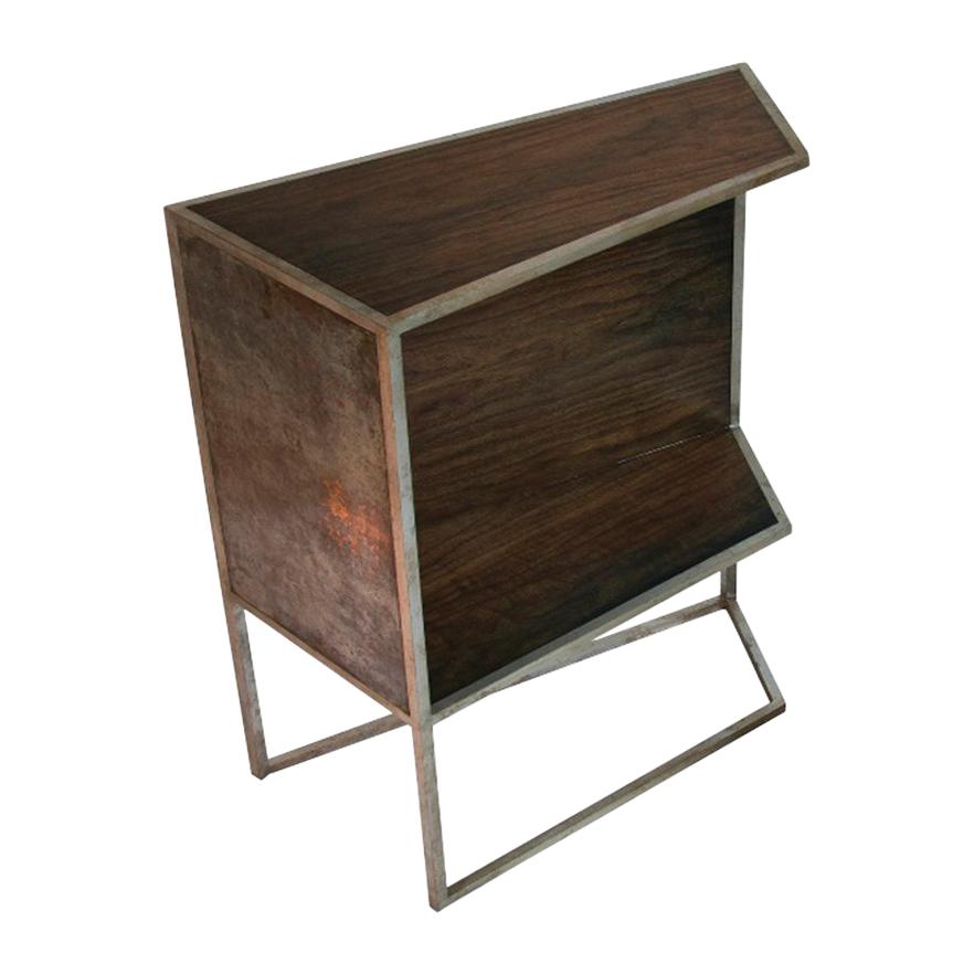 Grosstier Modern Industrial Silver and Copper Plated Steel Framed Wood Cabinet