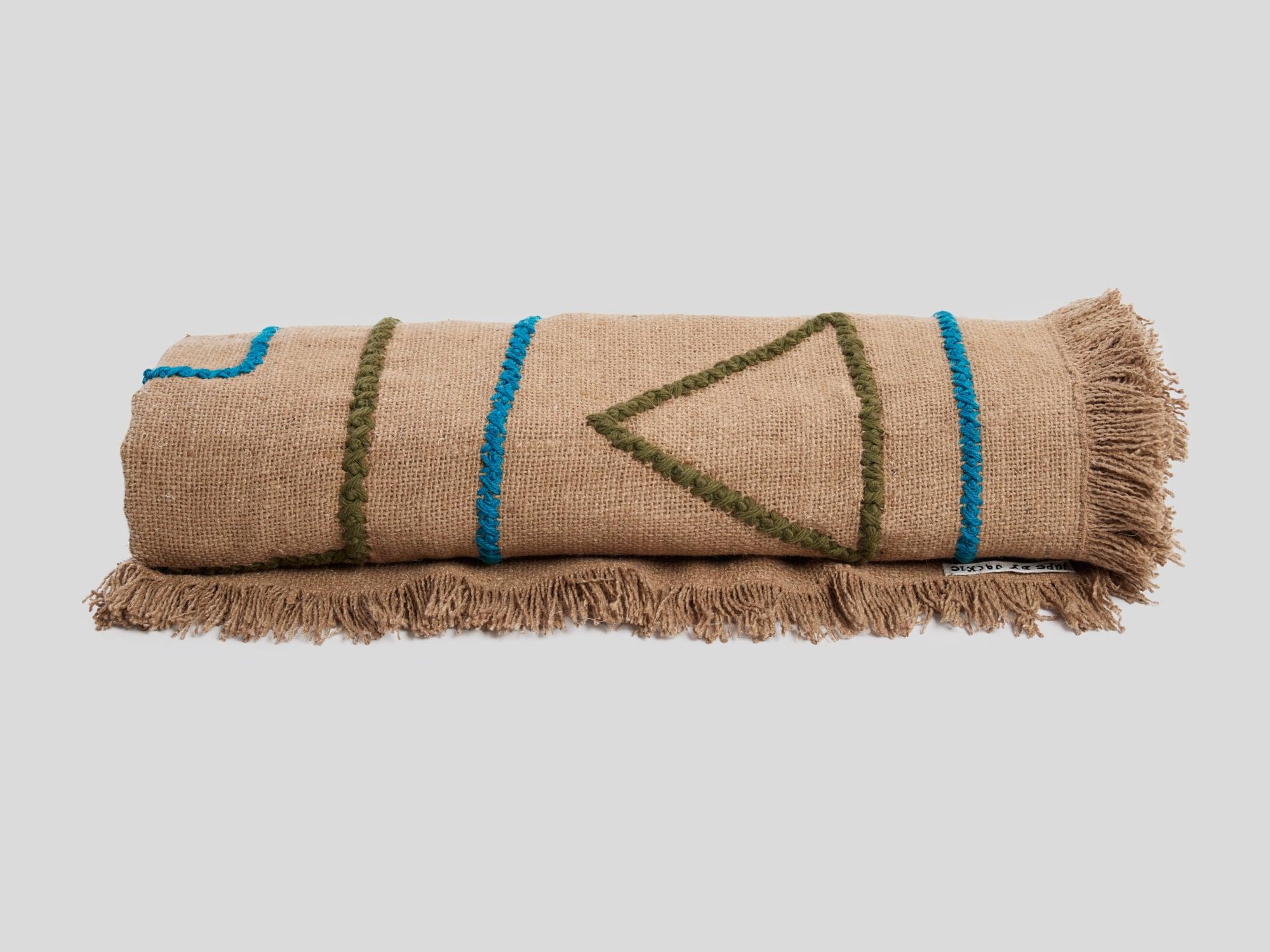 Hand-Crafted Grosvenor Hand Embroidered Beige Throw Blanket