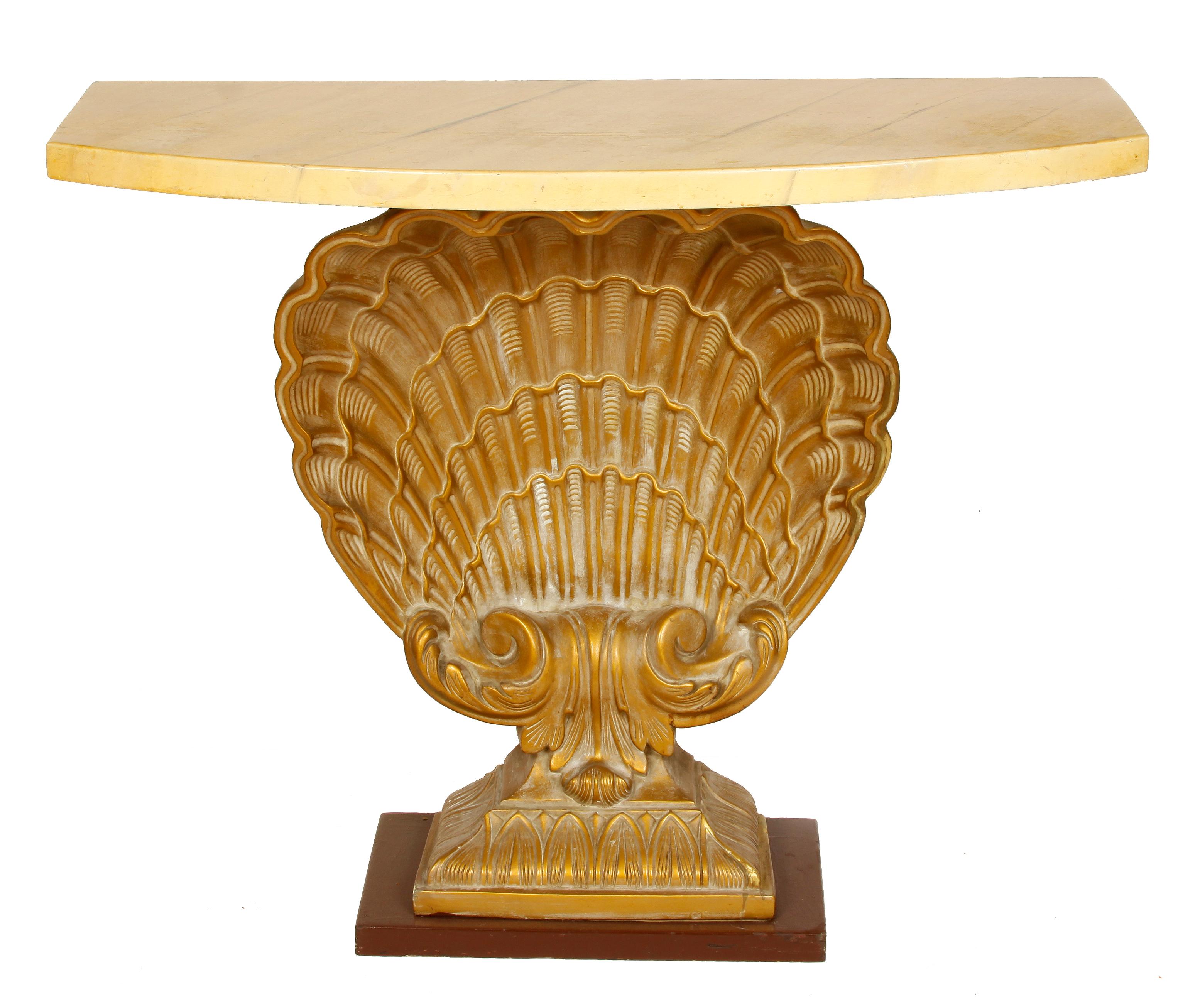 English Grosfeld House Vintage Shell Console with Faux Marble Top