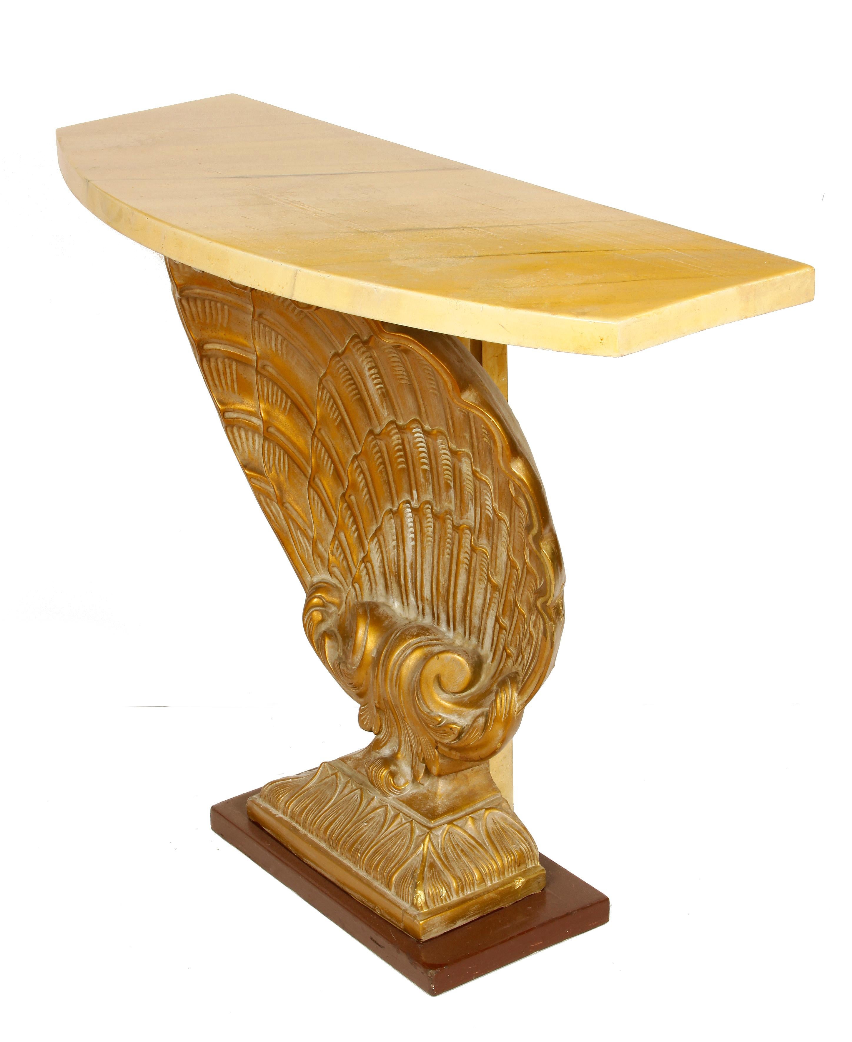 Hand-Painted Grosfeld House Vintage Shell Console with Faux Marble Top