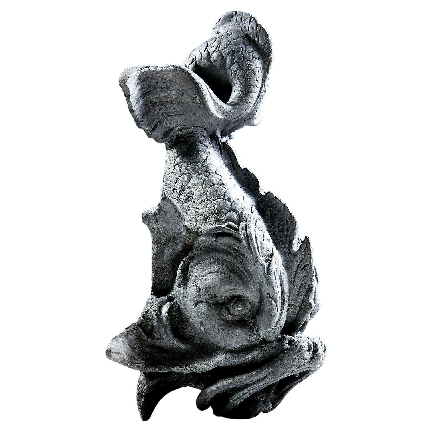 Grotesque Classical Dolphin Cast in Lead as a Wall Fountain