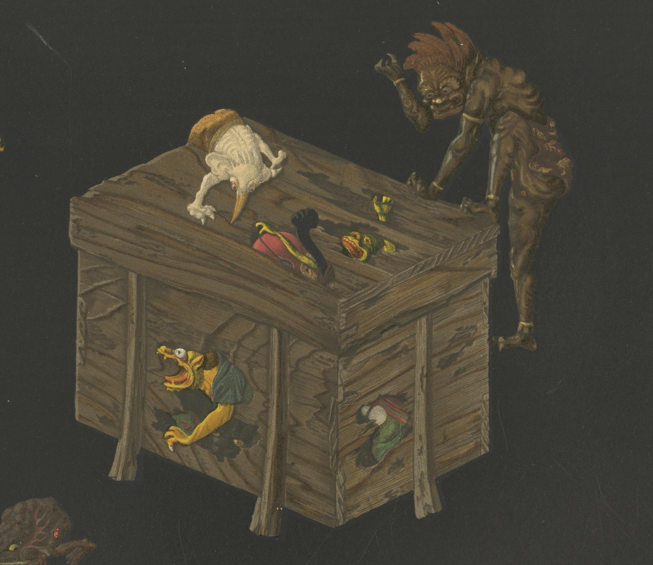 Grotesque Fantasies in Vibrant Detail – Chromolithographic Art from Japan, 1884 In Good Condition For Sale In Langweer, NL