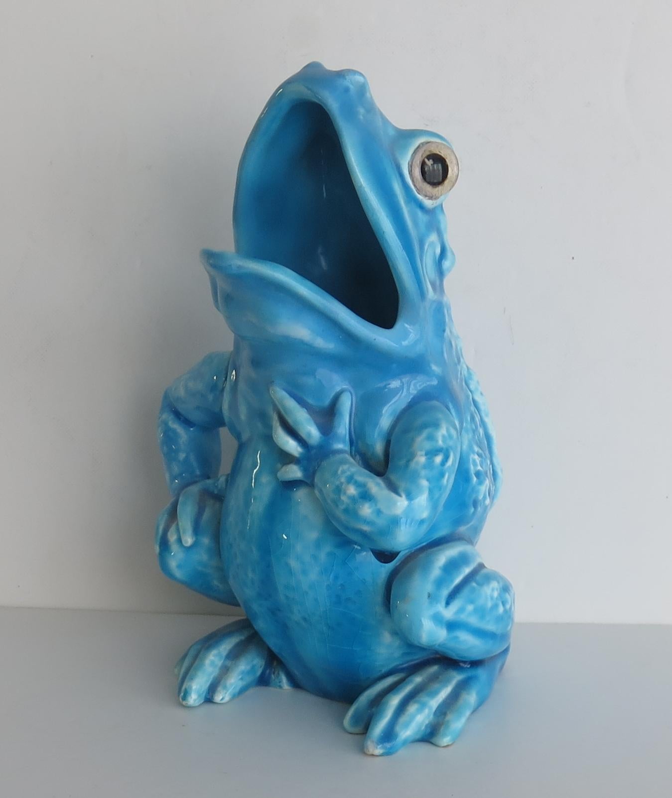Arts and Crafts Grotesque Pottery Bull Frog Spoon Warmer, England, circa 1890