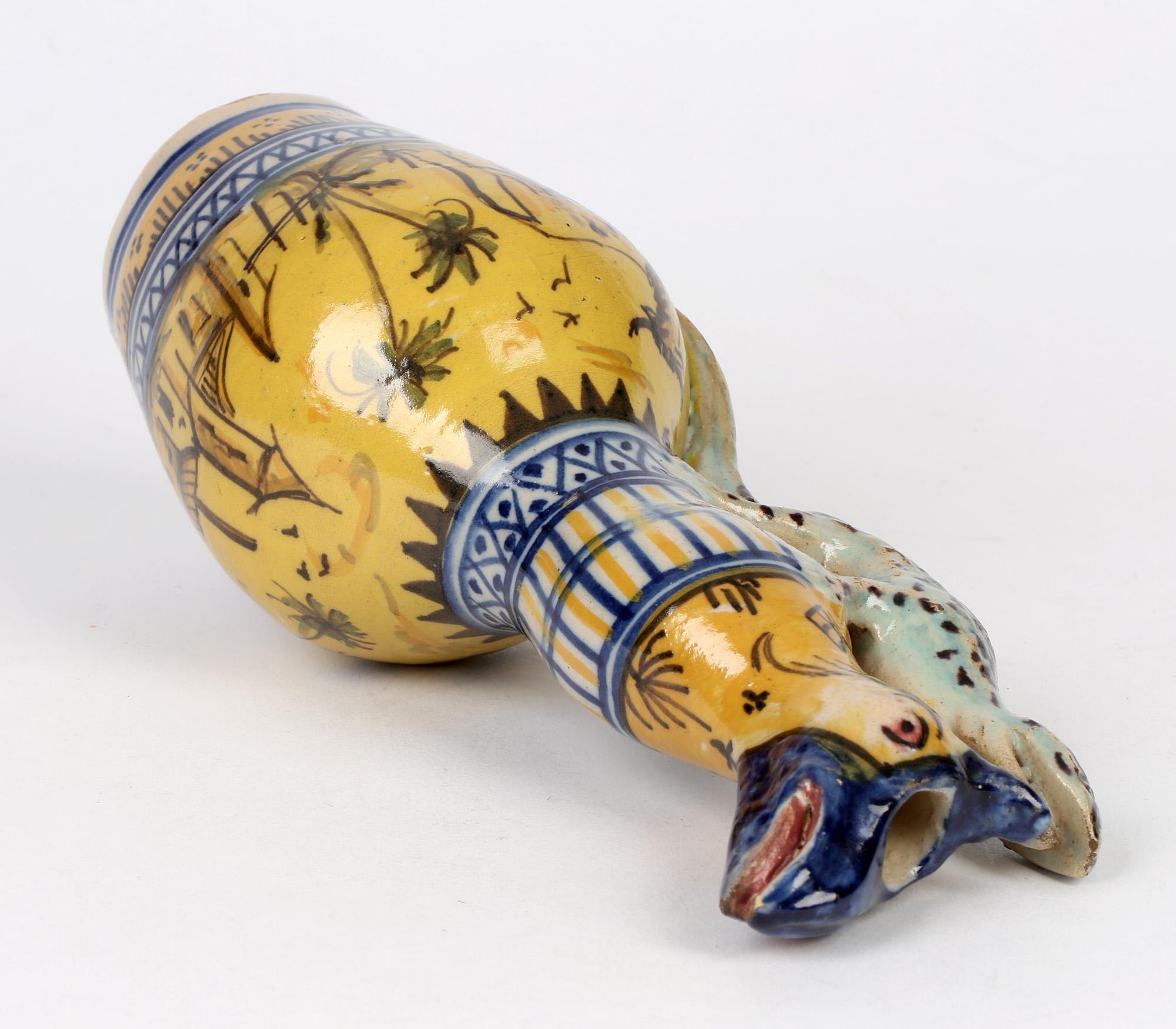 Grotesque Spanish Faience Lizard Handled Pottery Oil Bottle 4