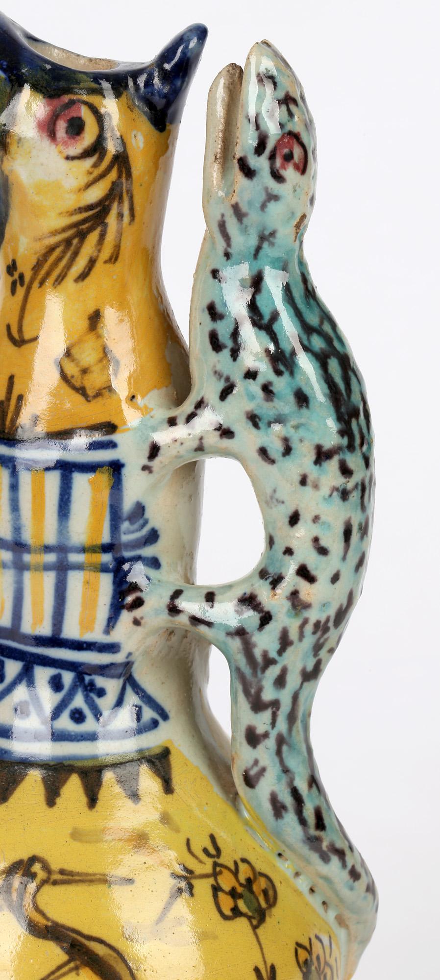 Grotesque Spanish Faience Lizard Handled Pottery Oil Bottle 2