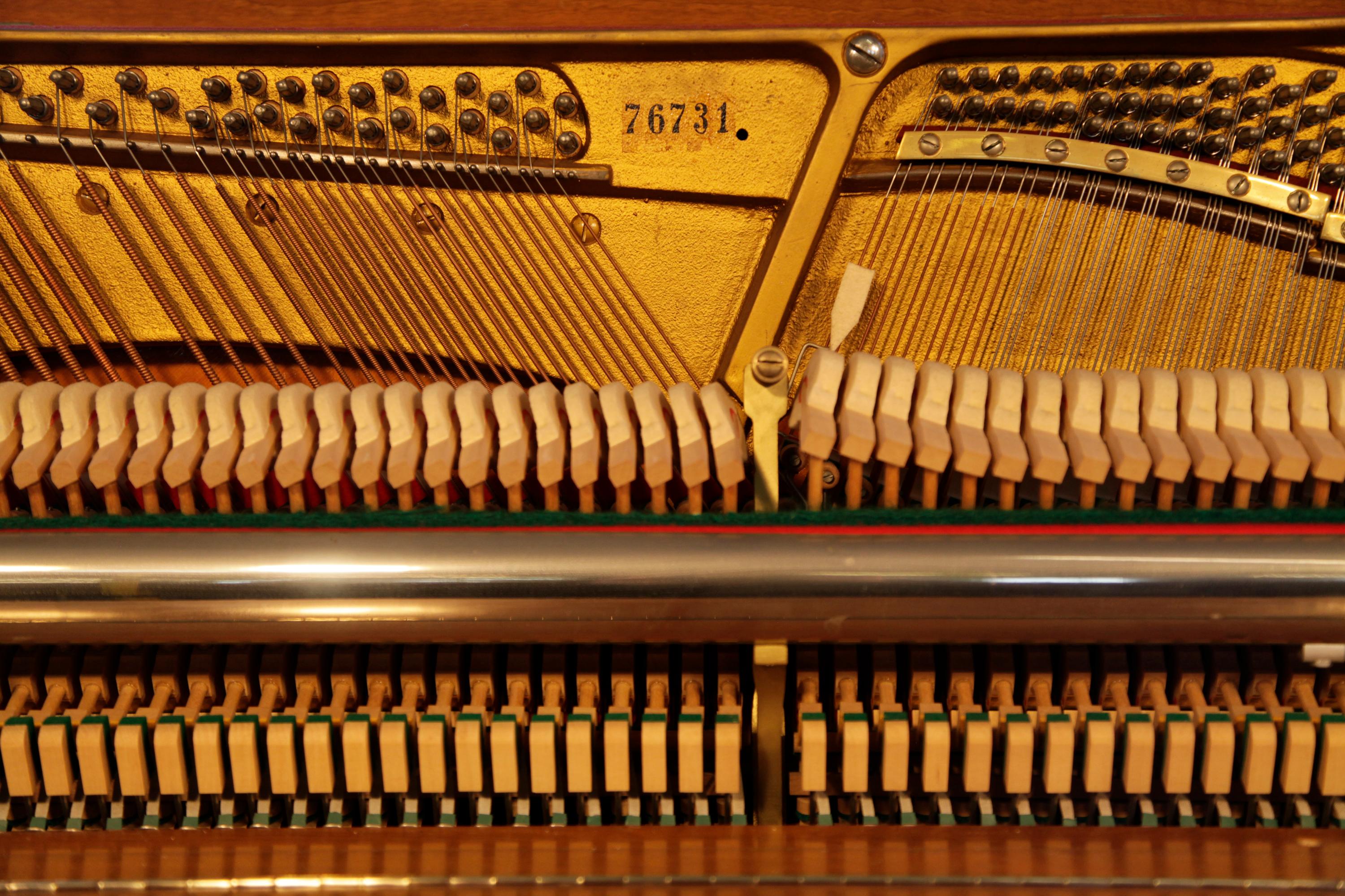 Brass Grotrian Steinweg Model 110 Upright Piano Mid Century Modern Walnut Fabric Panel For Sale