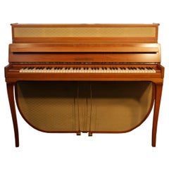 Grotrian Steinweg Model 110 Upright Piano Mid Century Modern Walnut Fabric Panel