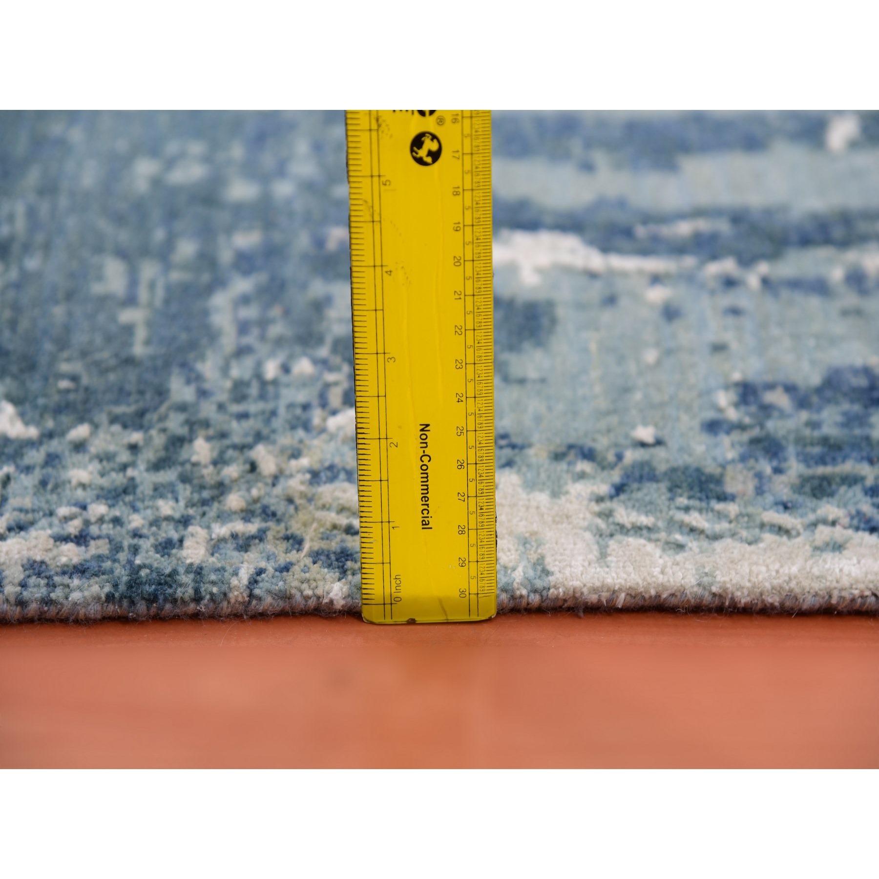 Grotto Blue Abstract Design Seta e Lana annodato a mano Square Rugs 11'11