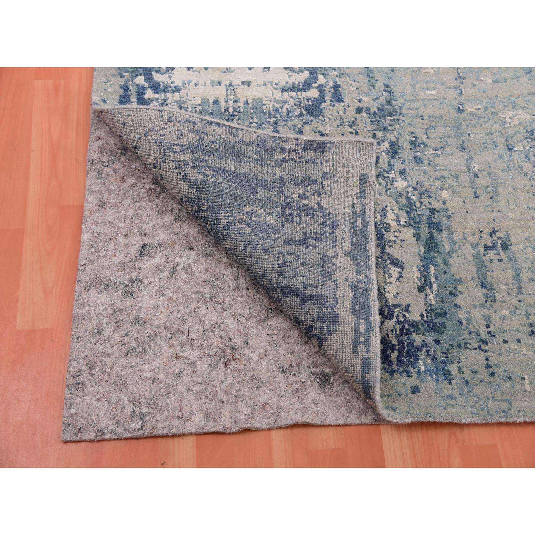 Indiano Grotto Blue Abstract Design Seta e Lana annodato a mano Square Rugs 11'11